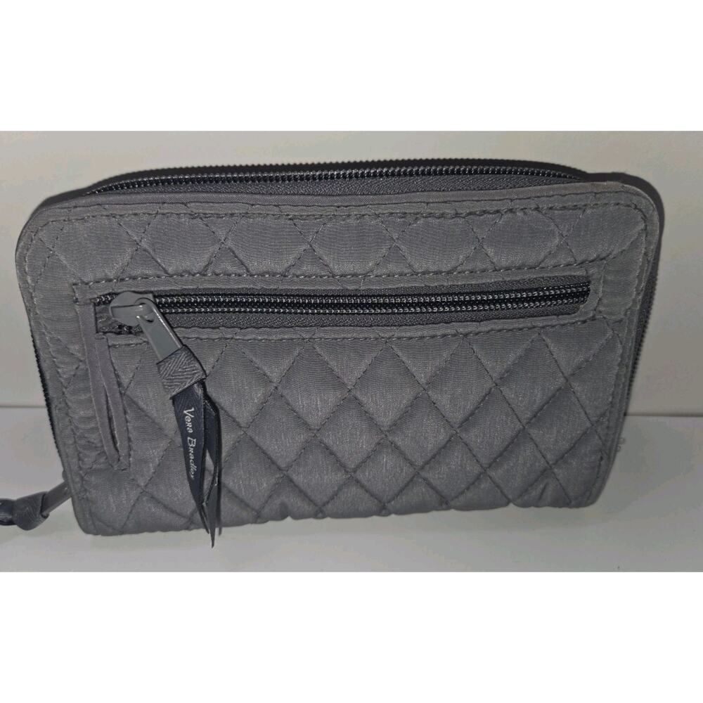 Vera Bradley Gray Solid Zip-Around Wallet Wrist Strap ID Window Coin Pocket - Picture 6 of 14